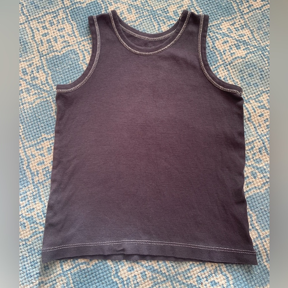 Hand Dyed Contrast Stitch Cotton Tank Washed Black 3-4T